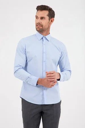 Slim Fit Long Sleeve Cotton Blend Light Blue Dress Shirt