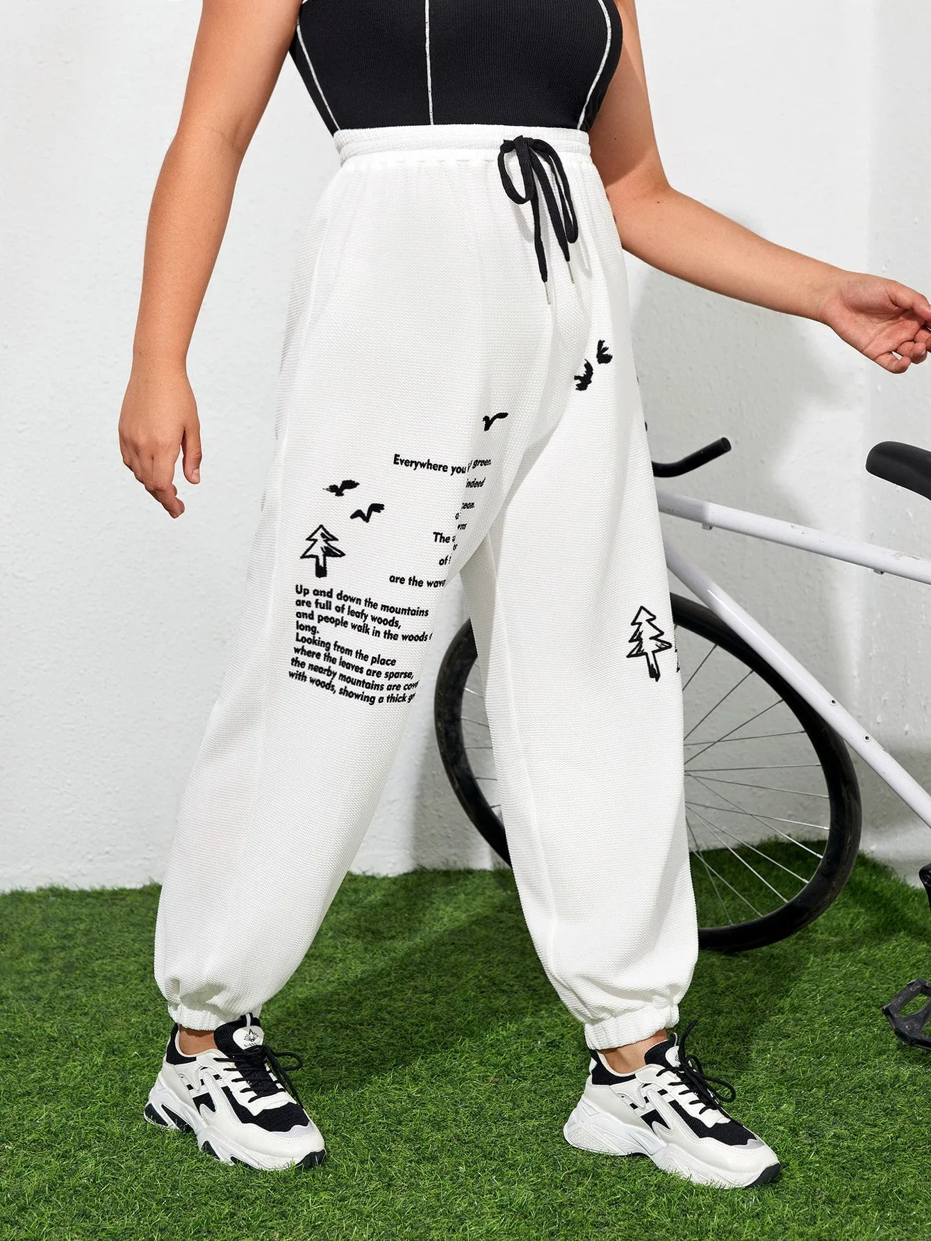 Slogan Drawstring High Waist Long Plus Size Sweatpants