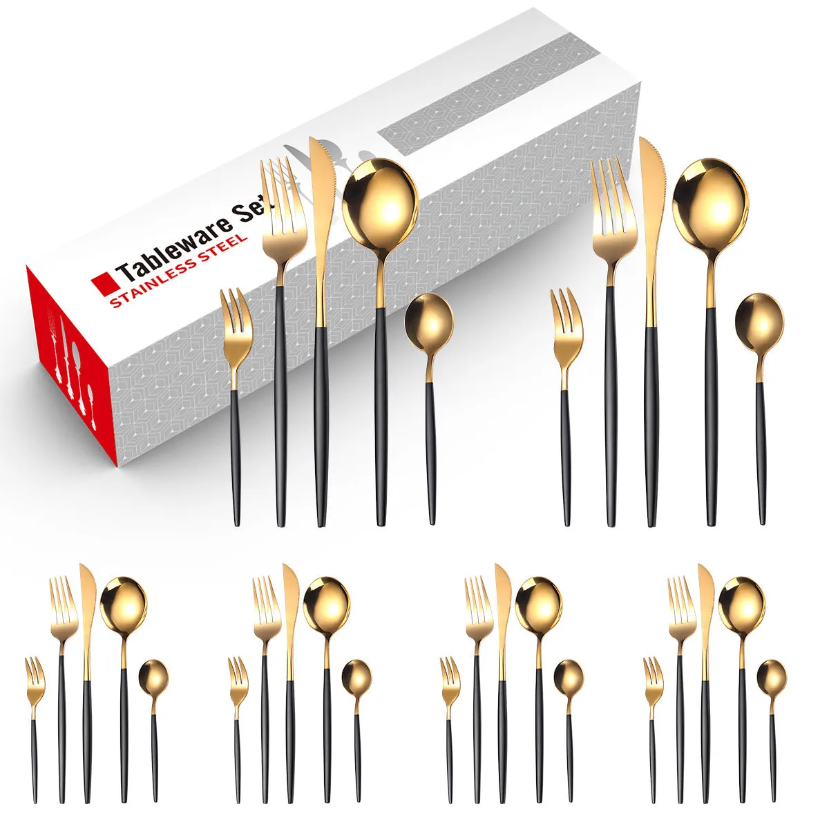 Stainless Steel Knife and Forks Four-Piece Spray Paint Portuguese Tableware 30 Pieces Golden Set Creative Western Food