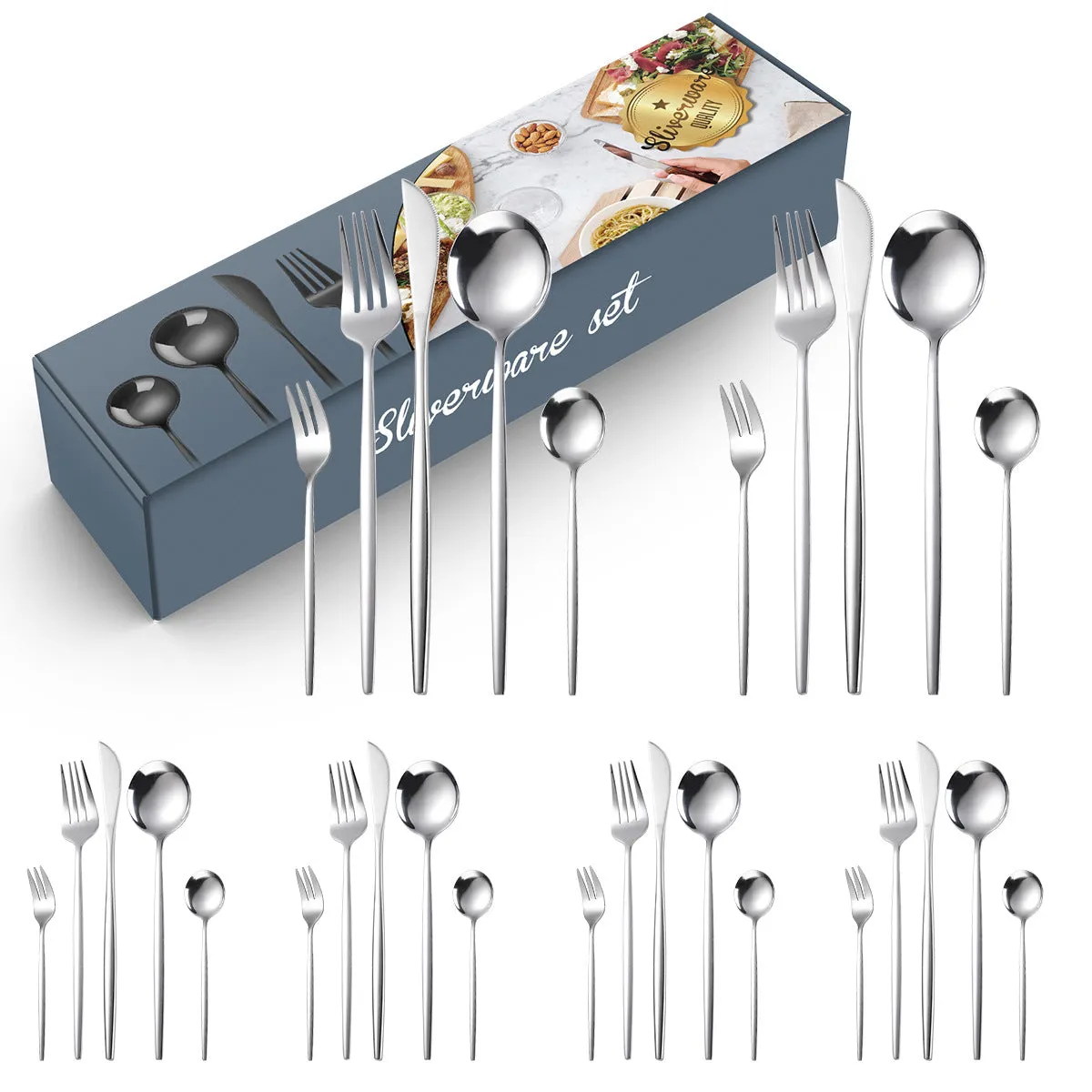 Stainless Steel Knife and Forks Four-Piece Spray Paint Portuguese Tableware 30 Pieces Golden Set Creative Western Food