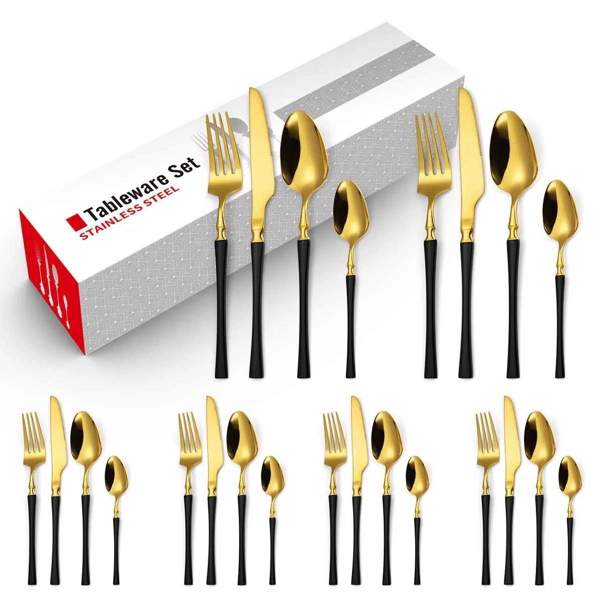 Stainless Steel Knife and Forks Four-Piece Spray Paint Small Waist Tableware 24 Pieces Golden Set Creative Western Food Steak Knife, Fork and Spoon