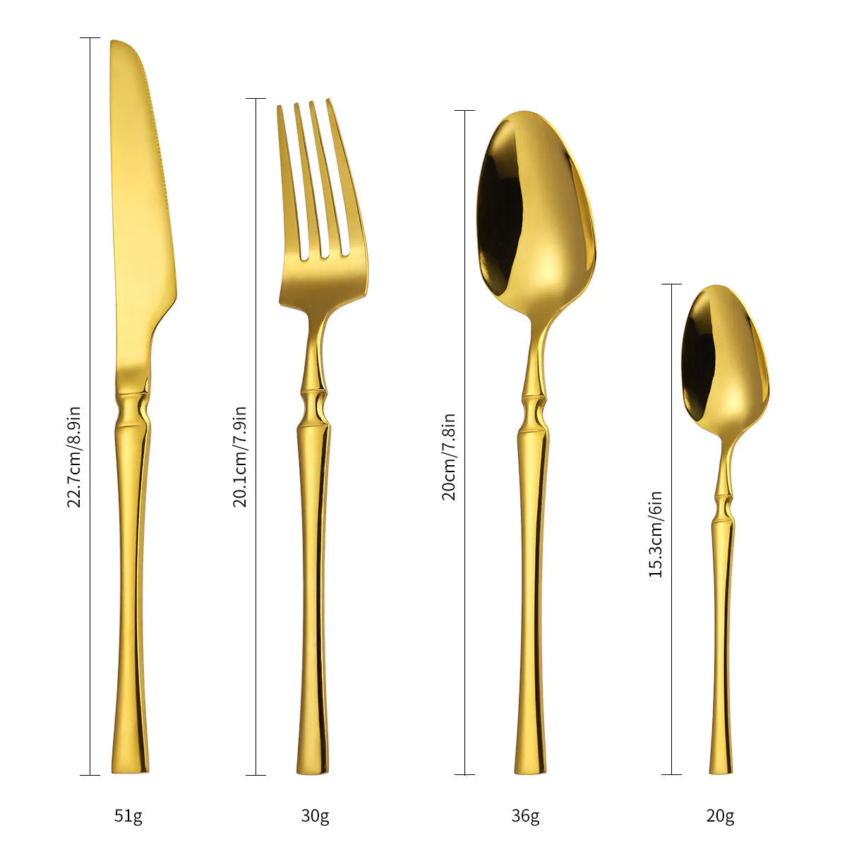 Stainless Steel Knife and Forks Four-Piece Spray Paint Small Waist Tableware 24 Pieces Golden Set Creative Western Food Steak Knife, Fork and Spoon