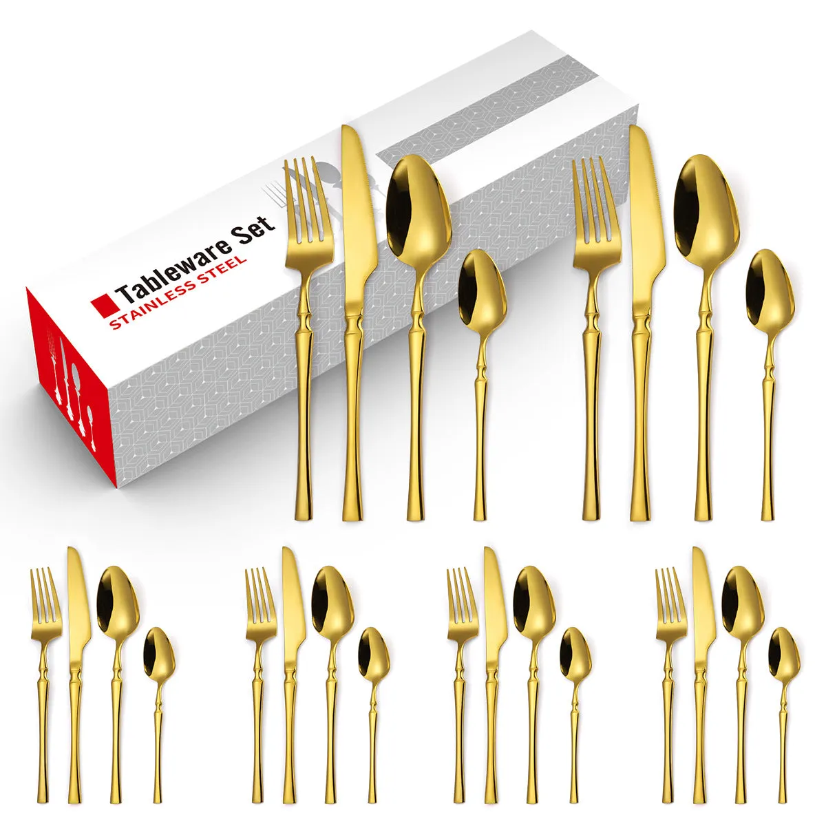 Stainless Steel Knife and Forks Four-Piece Spray Paint Small Waist Tableware 24 Pieces Golden Set Creative Western Food Steak Knife, Fork and Spoon