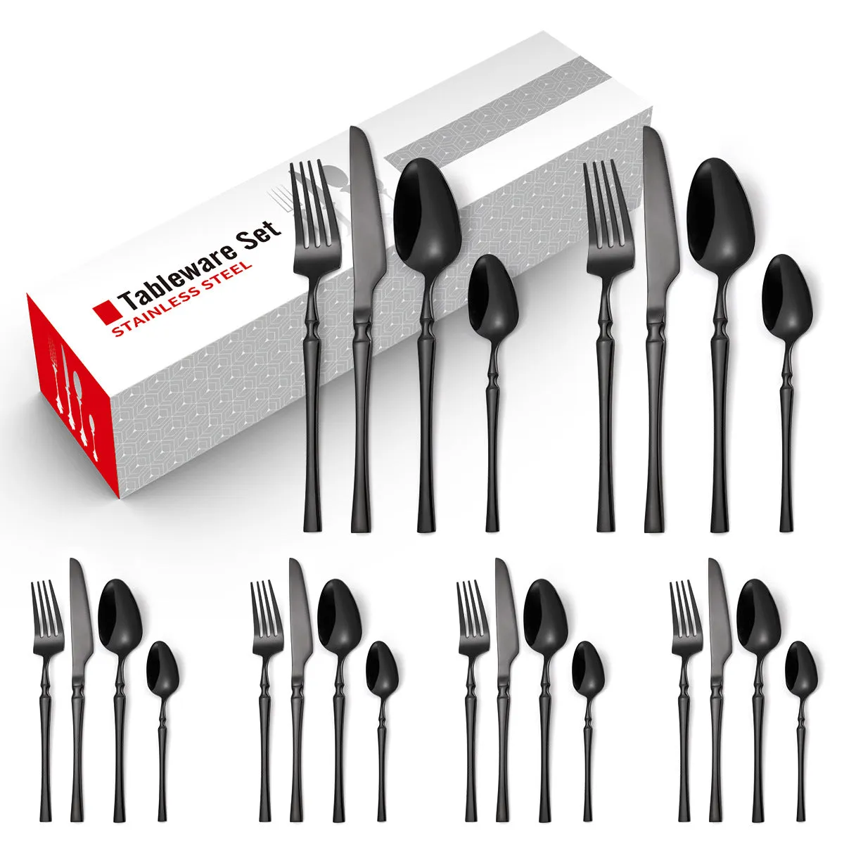 Stainless Steel Knife and Forks Four-Piece Spray Paint Small Waist Tableware 24 Pieces Golden Set Creative Western Food Steak Knife, Fork and Spoon