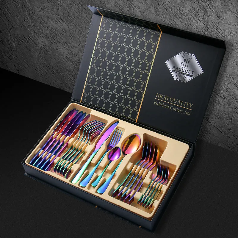 Stainless Steel Tableware 4 Main Pieces Gift Set 6-Person Gift Box Knife, Fork and Spoon 24-Piece Set