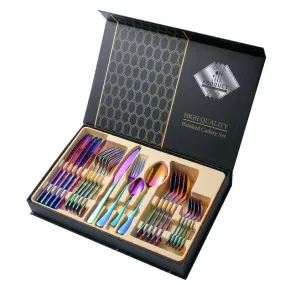 Stainless Steel Tableware 4 Main Pieces Gift Set 6-Person Gift Box Knife, Fork and Spoon 24-Piece Set