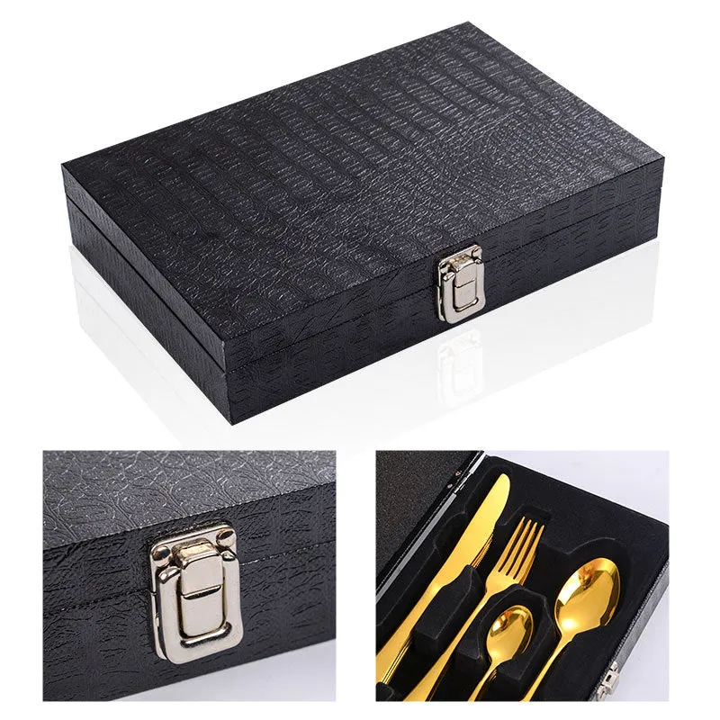 Stainless Steel Tableware Four Components Gift Set Wooden Box Gift Box Knife, Fork and Spoon