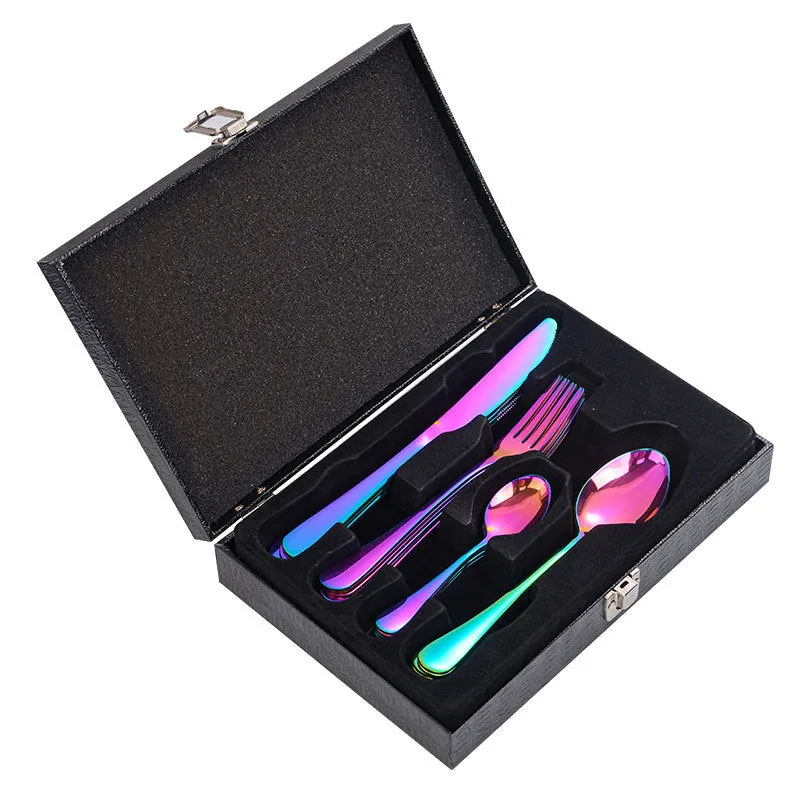 Stainless Steel Tableware Four Components Gift Set Wooden Box Gift Box Knife, Fork and Spoon