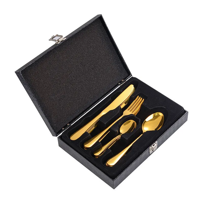 Stainless Steel Tableware Four Components Gift Set Wooden Box Gift Box Knife, Fork and Spoon