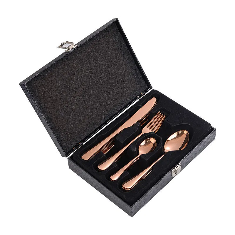 Stainless Steel Tableware Four Components Gift Set Wooden Box Gift Box Knife, Fork and Spoon