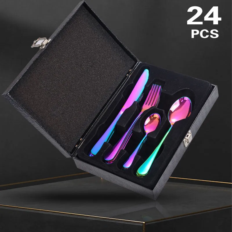 Stainless Steel Tableware Four Components Gift Set Wooden Box Gift Box Knife, Fork and Spoon