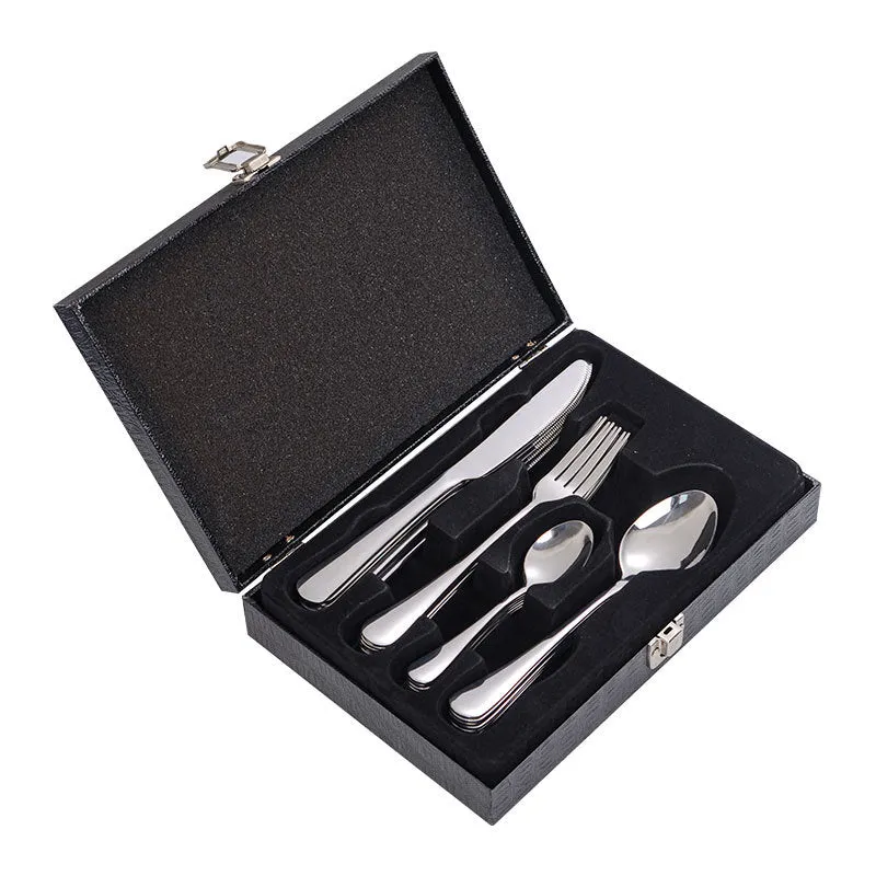 Stainless Steel Tableware Four Components Gift Set Wooden Box Gift Box Knife, Fork and Spoon