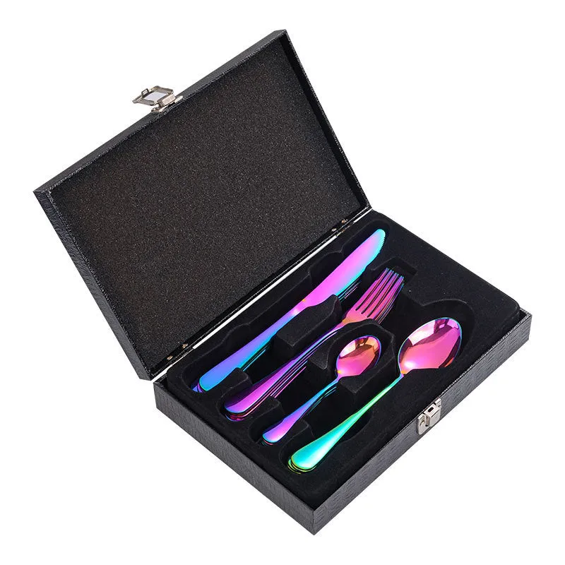 Stainless Steel Tableware Four Components Gift Set Wooden Box Gift Box Knife, Fork and Spoon