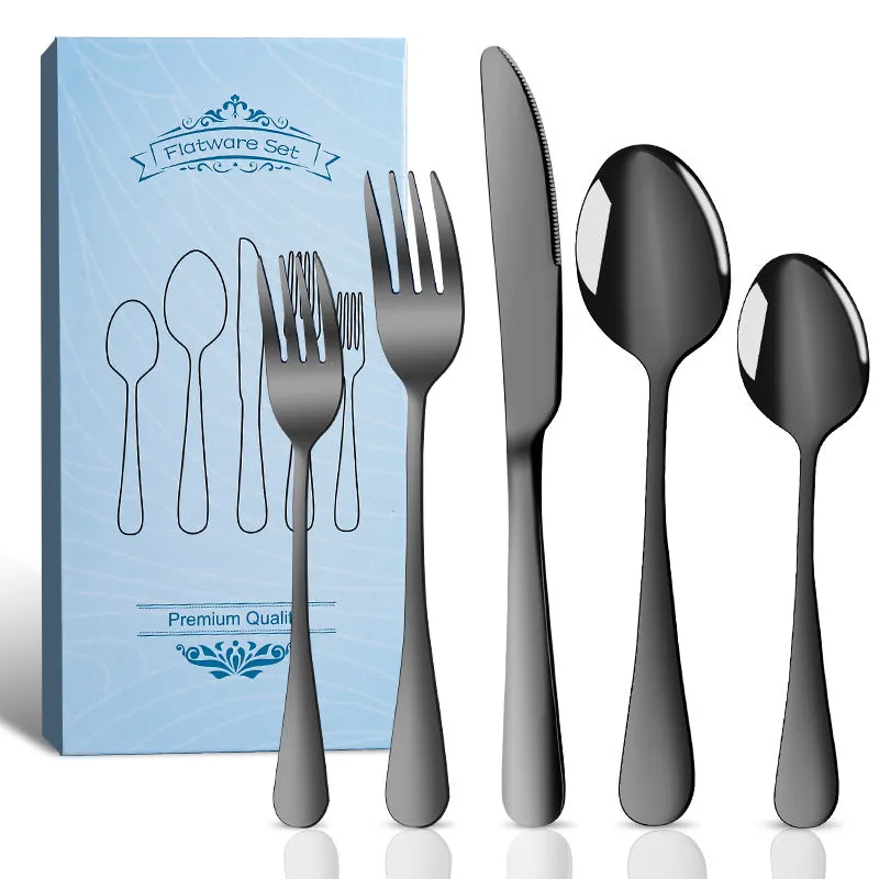 Stainless Steel Tableware Set for 4 People 20 Pieces Black Knife, Fork and Spoon Dishwasher Safe