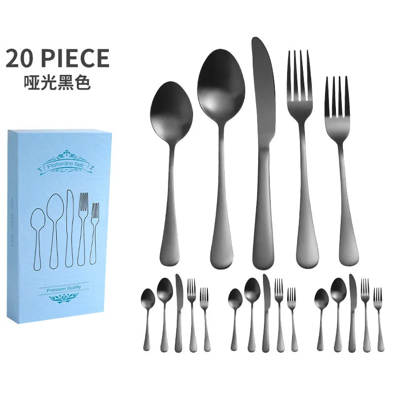 Stainless Steel Tableware Set for 4 People 20 Pieces Black Knife, Fork and Spoon Dishwasher Safe