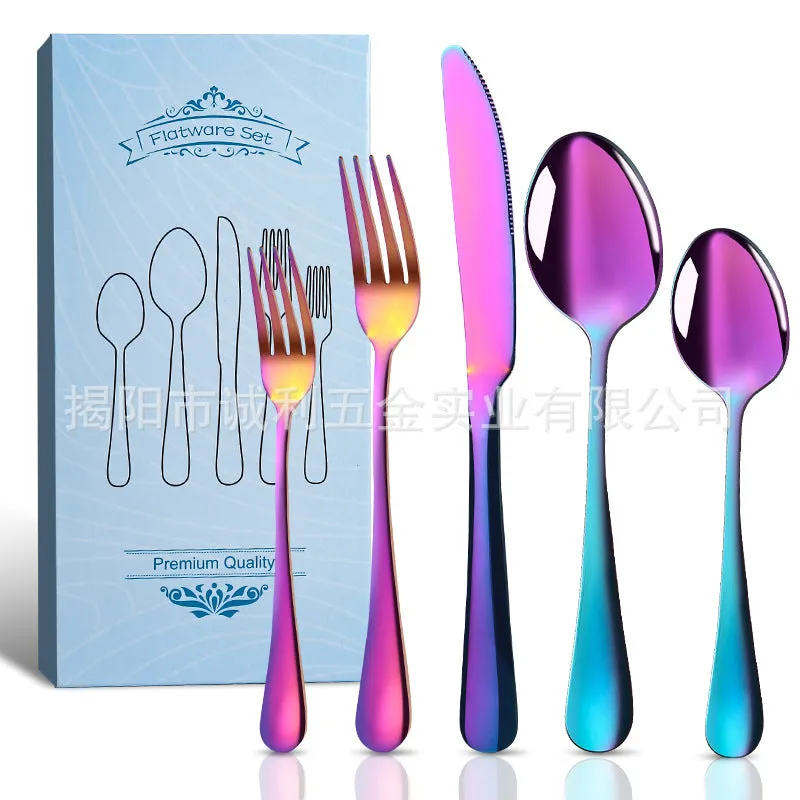 Stainless Steel Tableware Set for 4 People 20 Pieces Black Knife, Fork and Spoon Dishwasher Safe