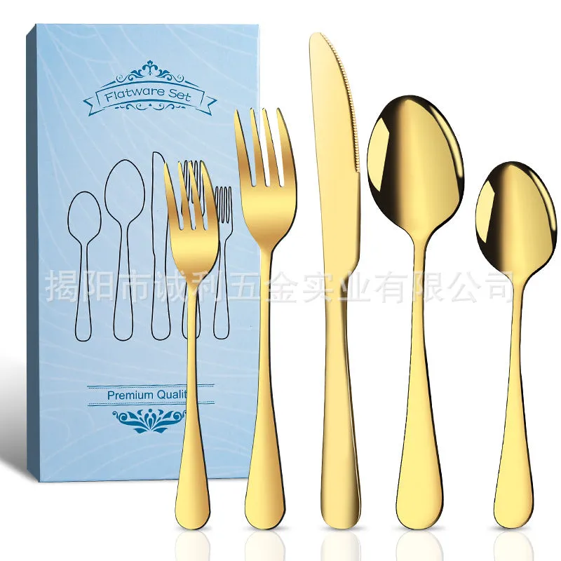 Stainless Steel Tableware Set for 4 People 20 Pieces Black Knife, Fork and Spoon Dishwasher Safe