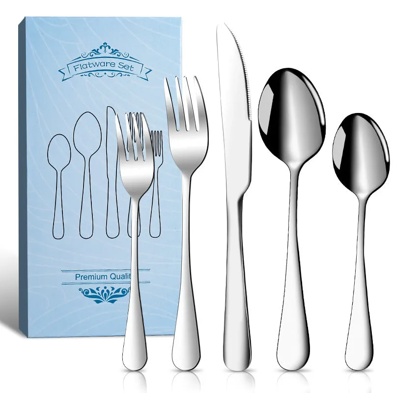 Stainless Steel Tableware Set for 4 People 20 Pieces Black Knife, Fork and Spoon Dishwasher Safe