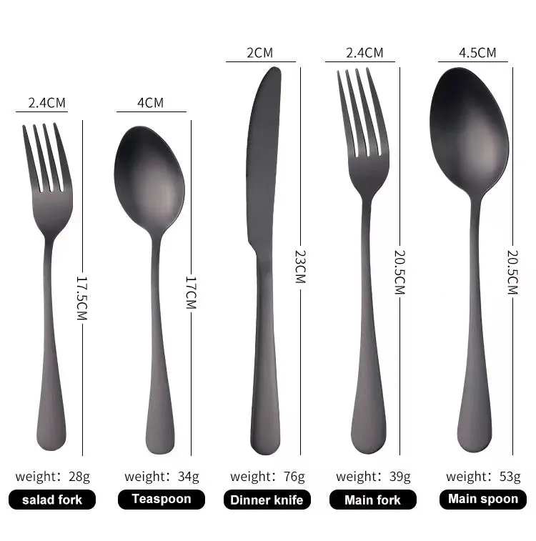 Stainless Steel Tableware Set for 4 People 20 Pieces Black Knife, Fork and Spoon Dishwasher Safe