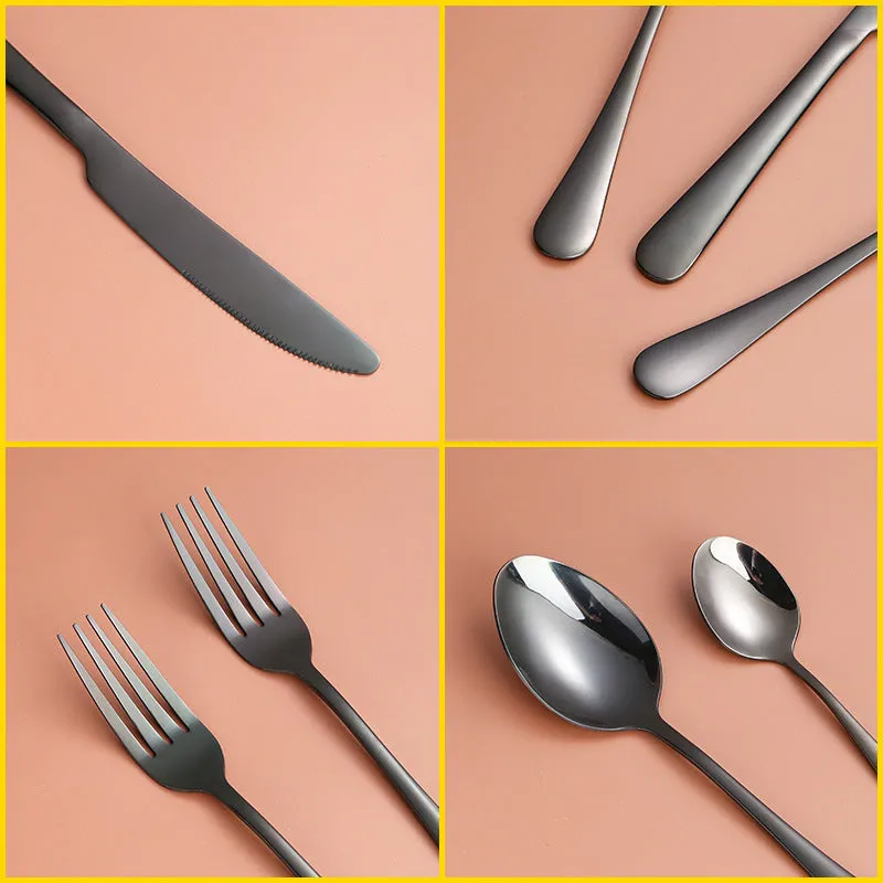 Stainless Steel Tableware Set for 4 People 20 Pieces Black Knife, Fork and Spoon Dishwasher Safe