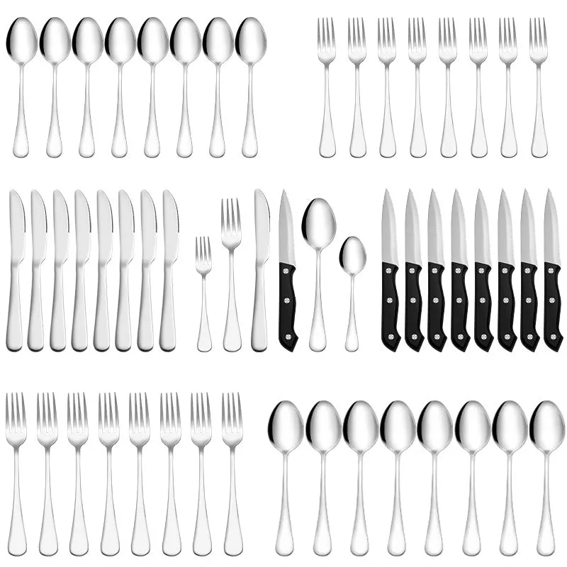 Stainless Steel Tableware Set for 8 People 48-Piece Set Western Food/Steak Knife, Fork and Spoon Six Components