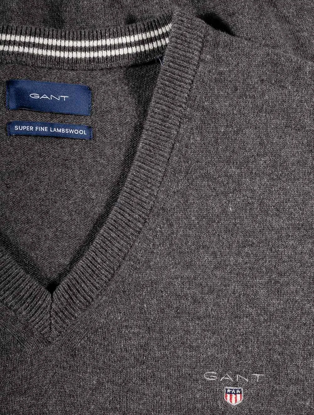 Super Fine Lambswool V-Neck Sweater Antracite Melange