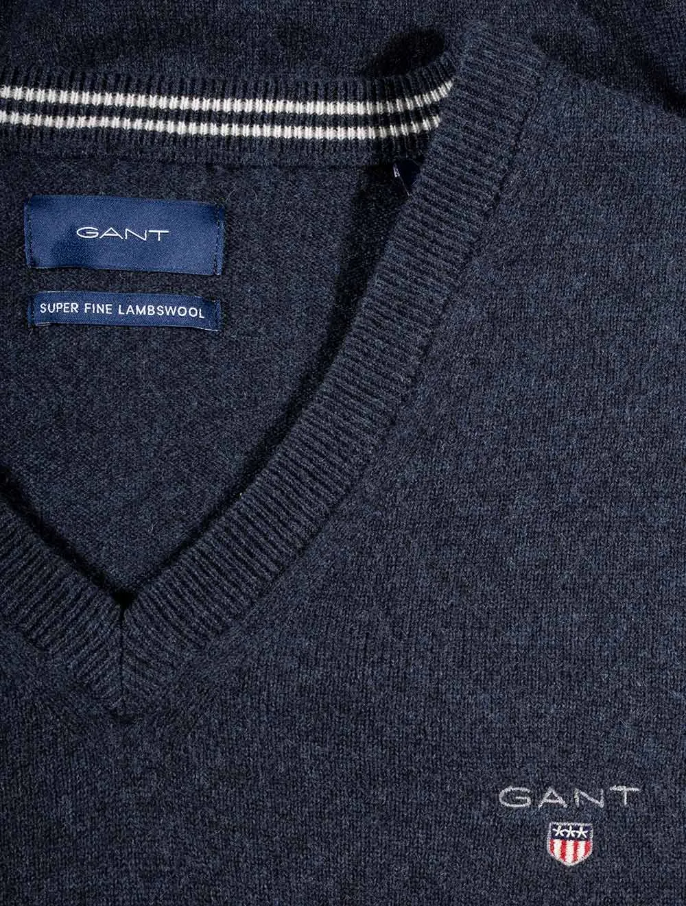 Super Fine Lambswool V-Neck Sweater Dark Navy Melange