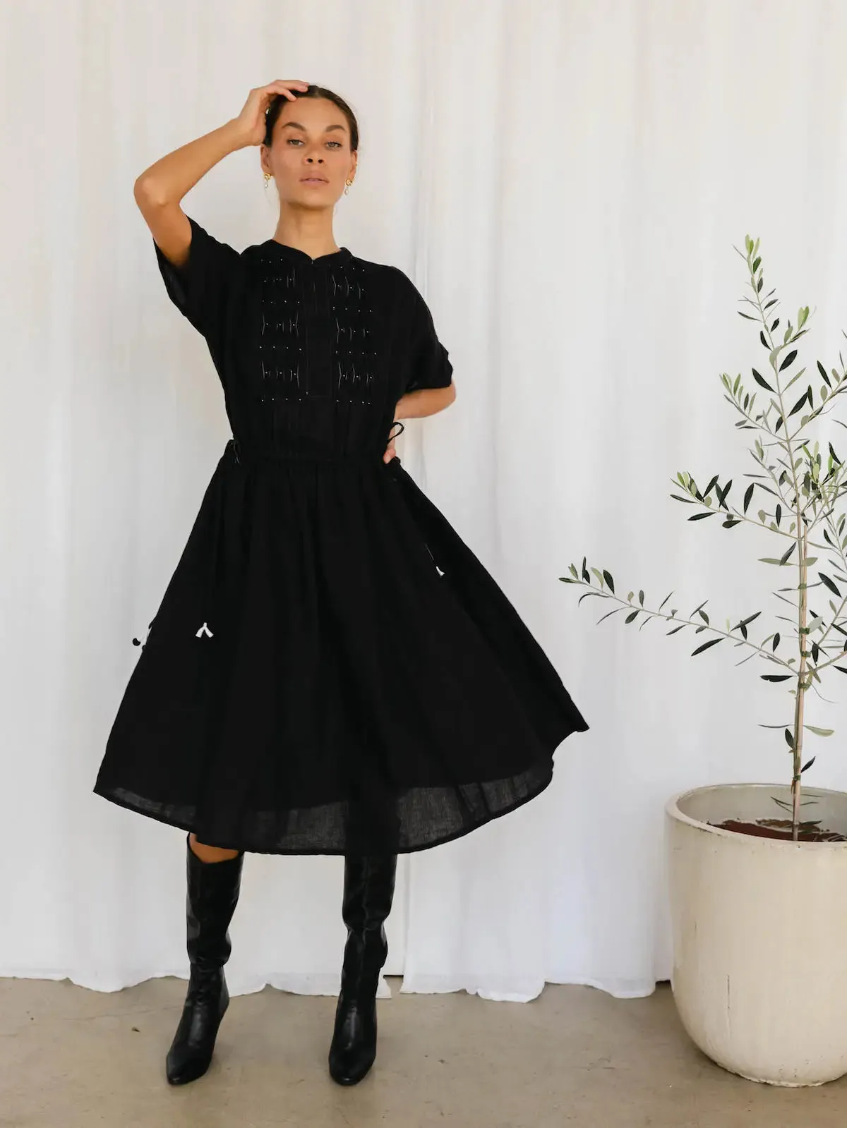 Sur Midi Dress | Black Linen