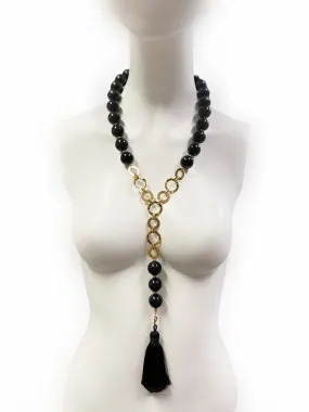 Symmetric Balance: Rainbow Obsidian and Stainless Steel Necklace