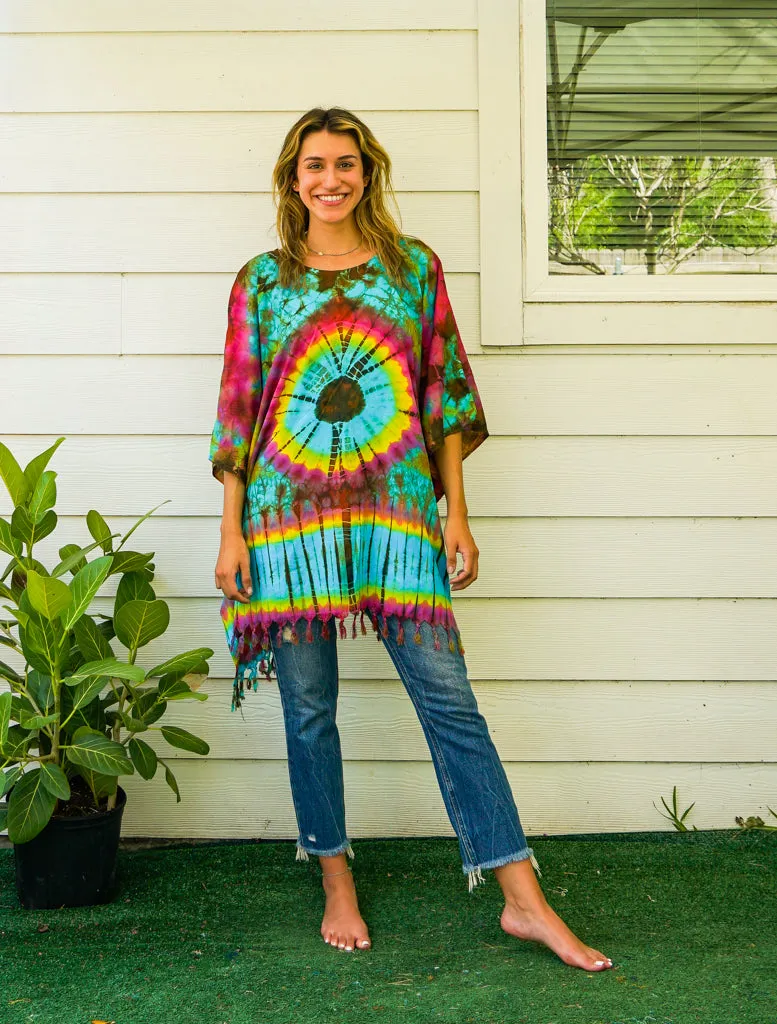 T4375- Hand Dyed Tunic Boho Kaftan Blouse Hippie Oversize Tops