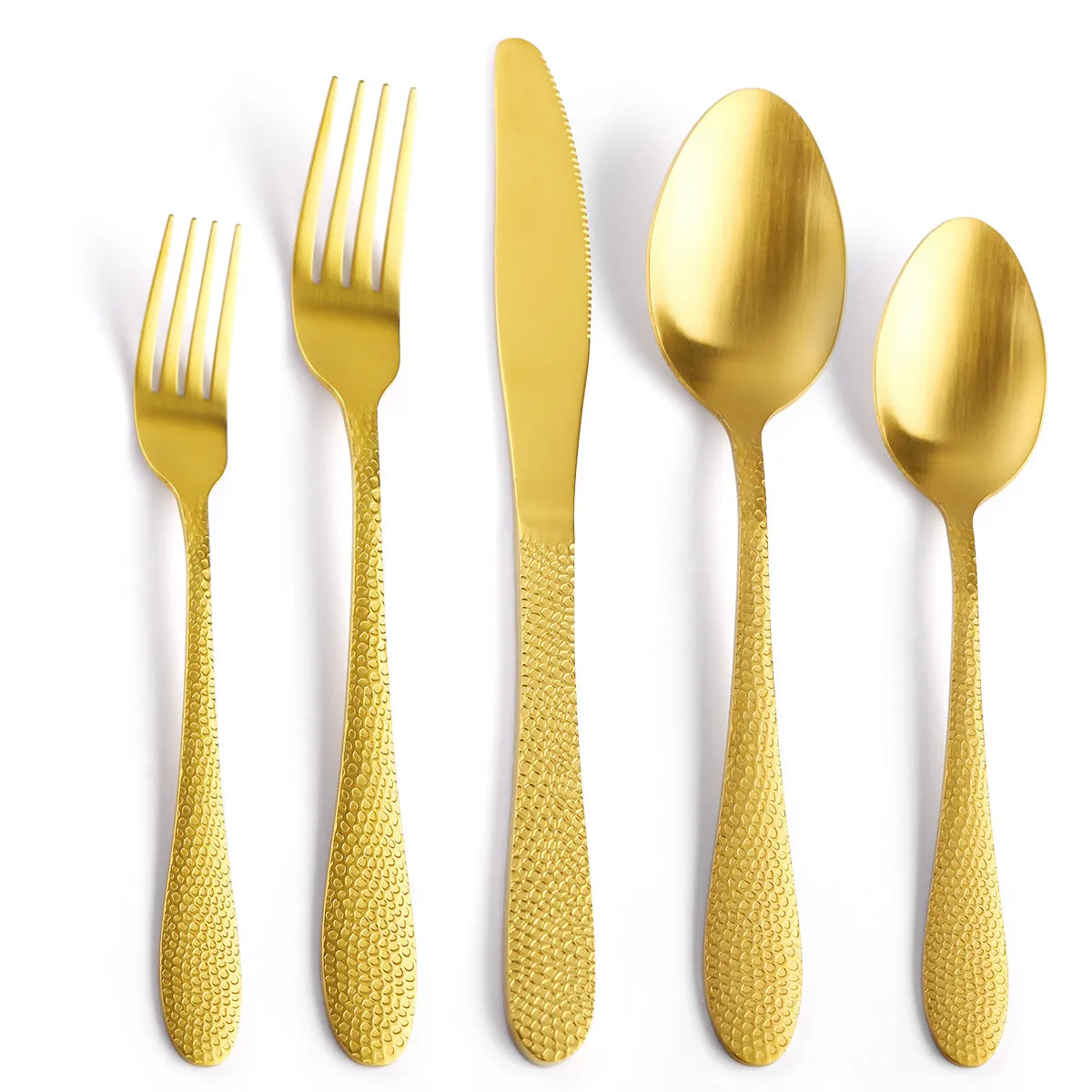 Tableware Snake Skin Hammer Handle Five-Piece Set Creative Western Food Steak Knife, Fork and Spoon Gold Stainless Steel Knife and Forks