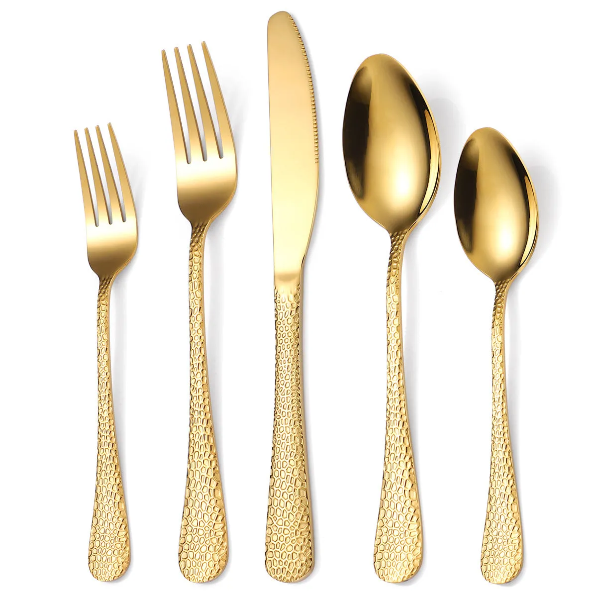 Tableware Snake Skin Hammer Handle Five-Piece Set Creative Western Food Steak Knife, Fork and Spoon Gold Stainless Steel Knife and Forks