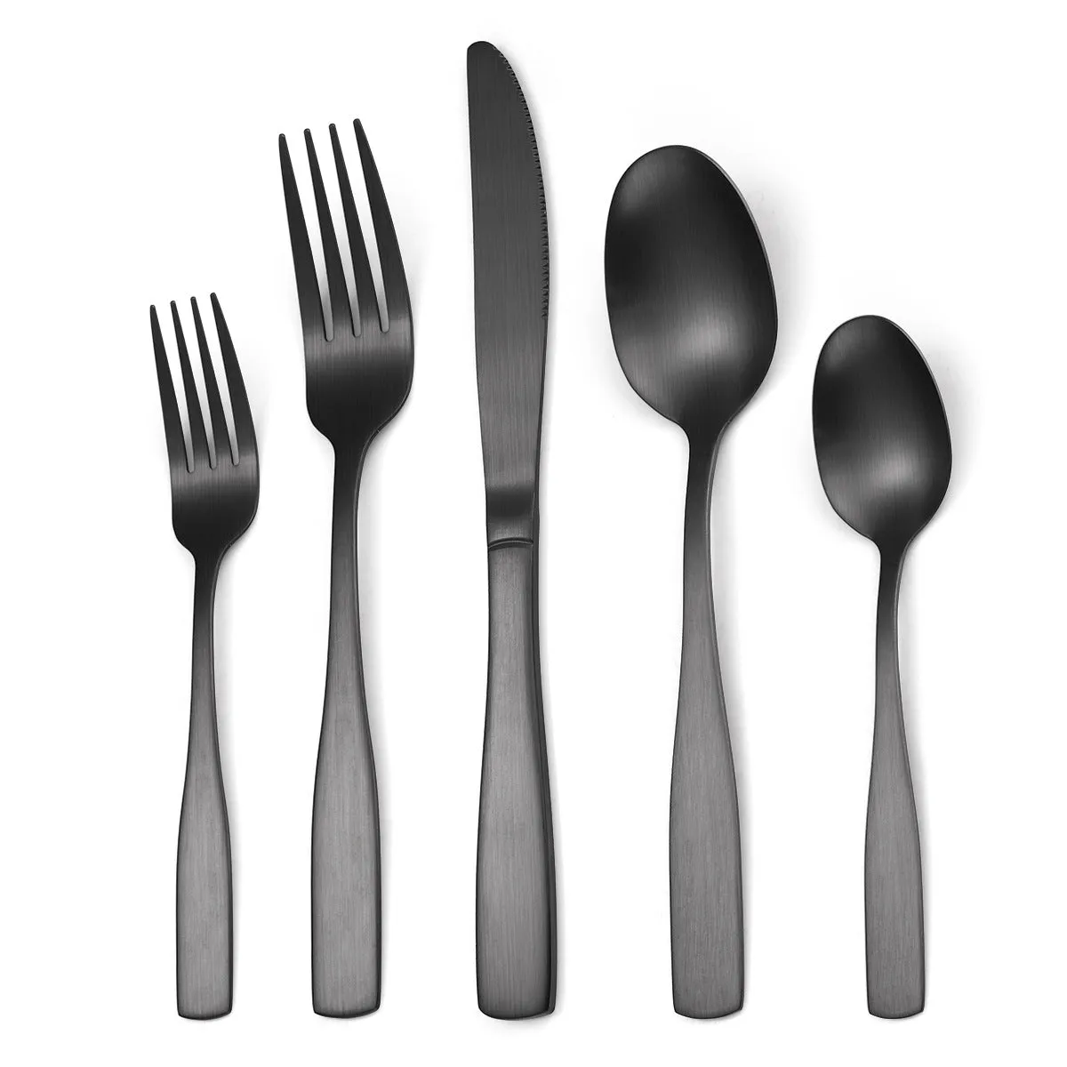 Tableware Stainless Steel Matte Tableware Square Handle Knife, Fork and Spoon Black Western Food Suit Five 5-Piece Set