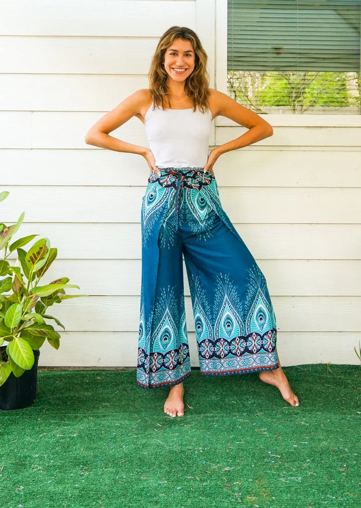 Teal Peace Palazzo Wrap Pants