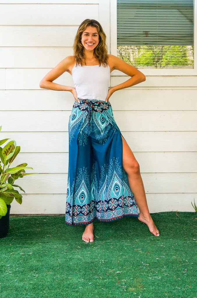 Teal Peace Palazzo Wrap Pants