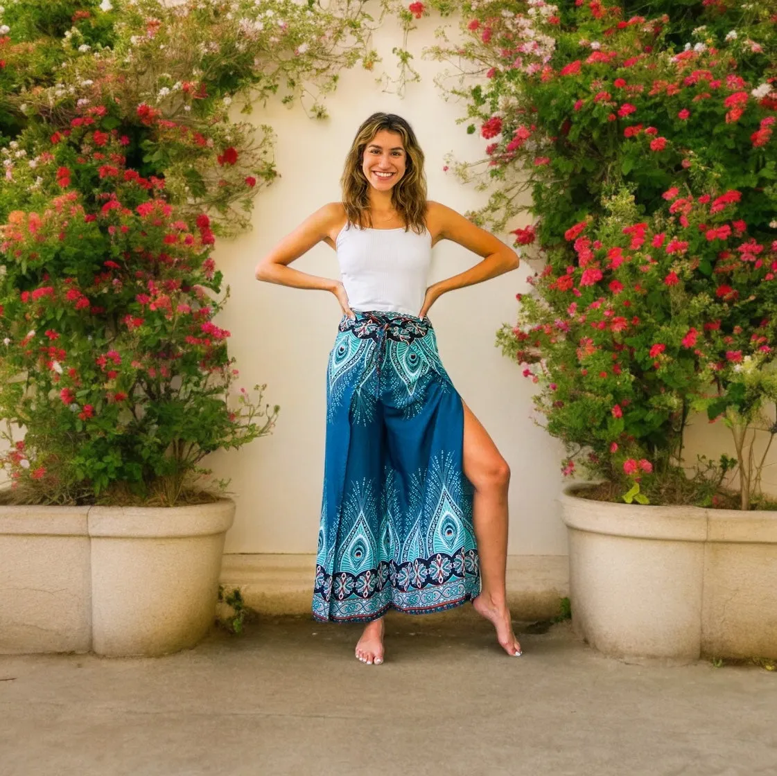 Teal Peace Palazzo Wrap Pants