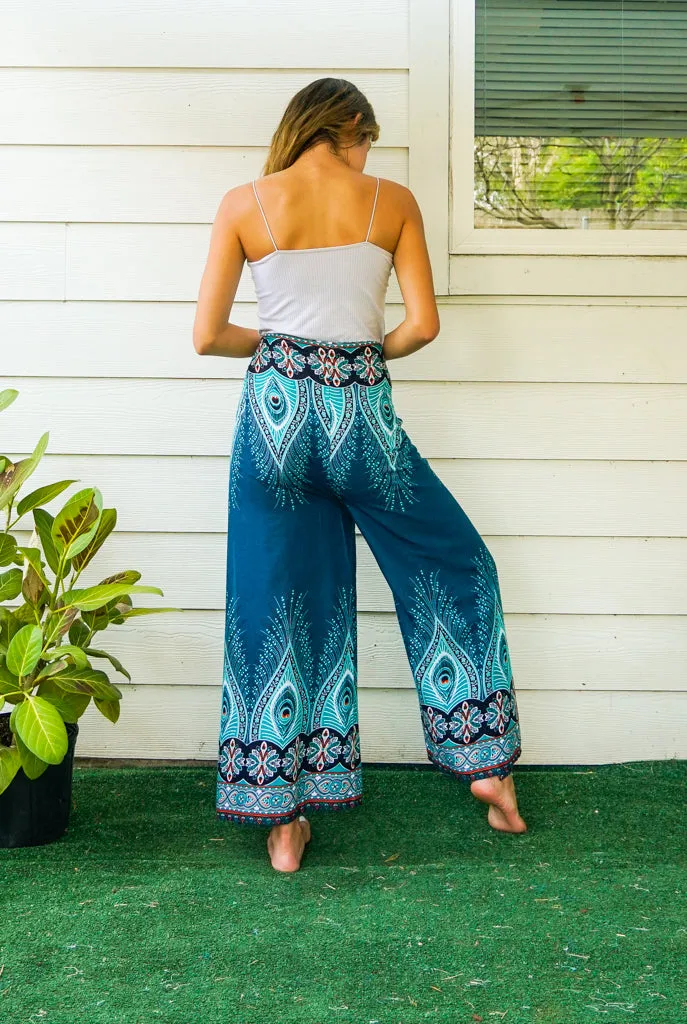 Teal Peace Palazzo Wrap Pants