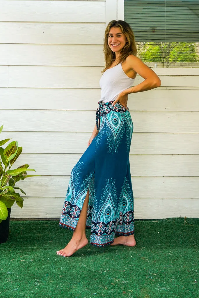 Teal Peace Palazzo Wrap Pants