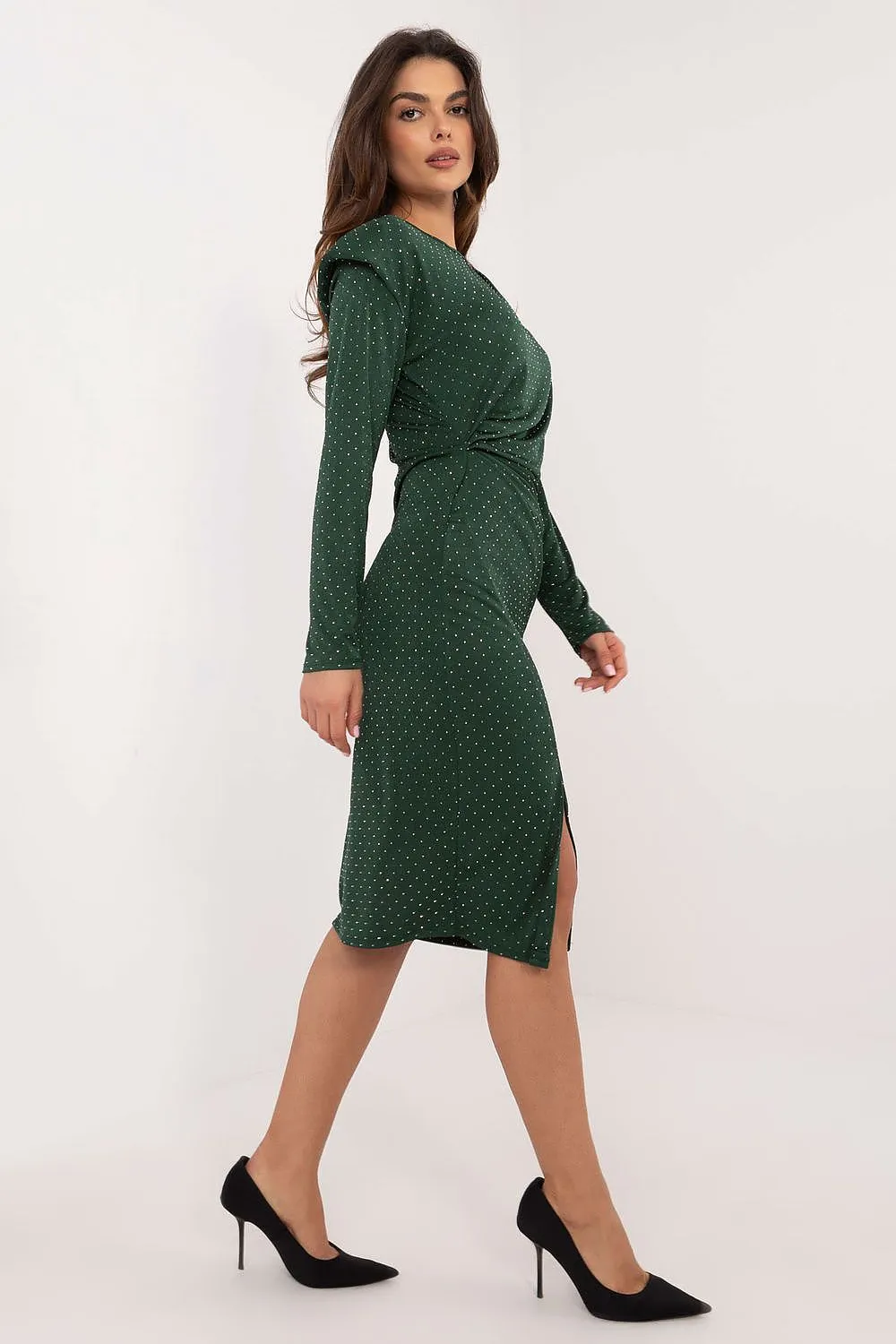 TEEK - Draped Dotted Long Sleeve Evening Dress