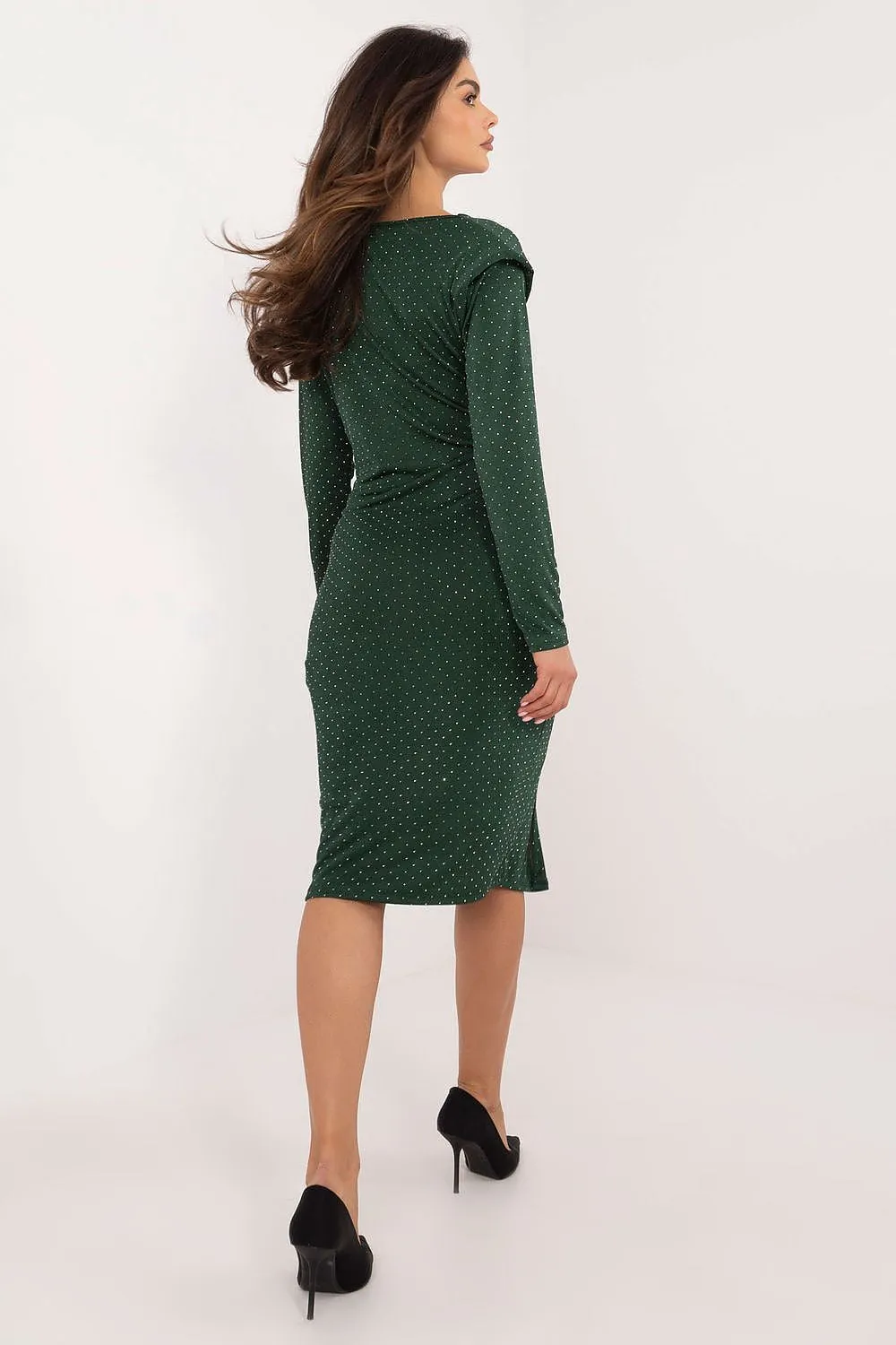 TEEK - Draped Dotted Long Sleeve Evening Dress