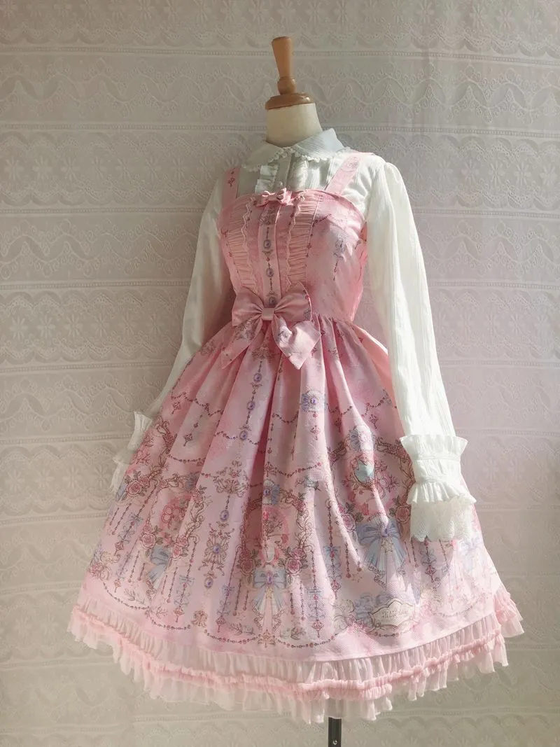 The Exquisite Printing ~ Sweet Lolita JSK Dress Ruffled Midi Party Dress for Women