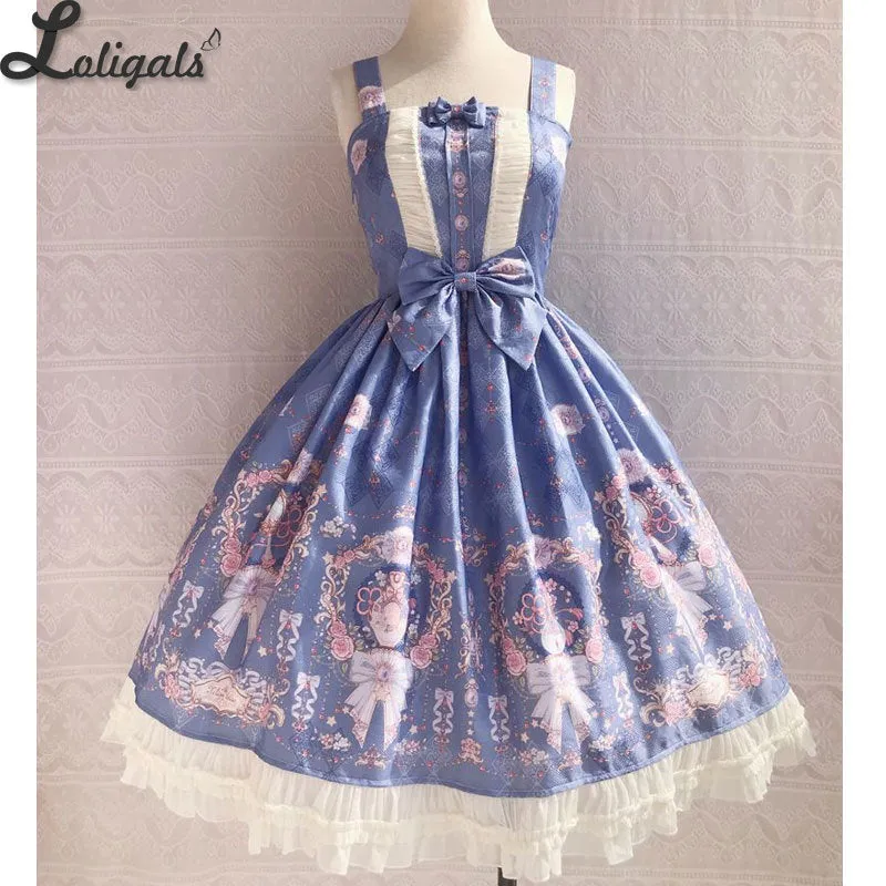 The Exquisite Printing ~ Sweet Lolita JSK Dress Ruffled Midi Party Dress for Women