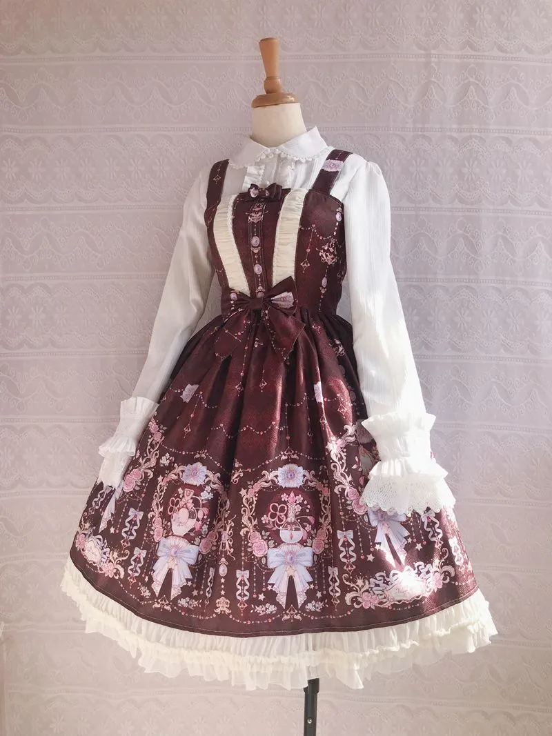 The Exquisite Printing ~ Sweet Lolita JSK Dress Ruffled Midi Party Dress for Women