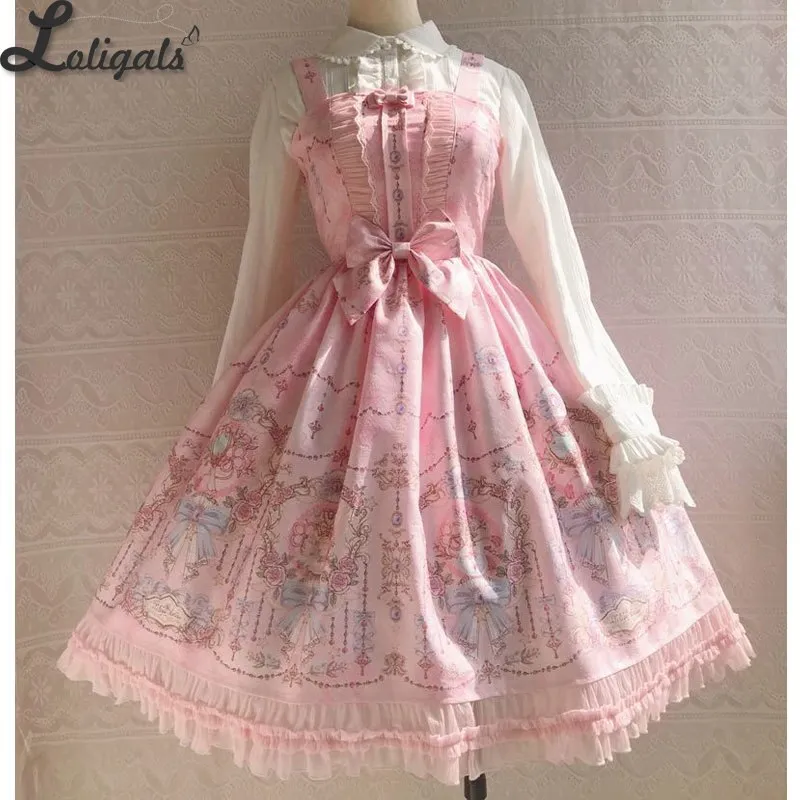 The Exquisite Printing ~ Sweet Lolita JSK Dress Ruffled Midi Party Dress for Women