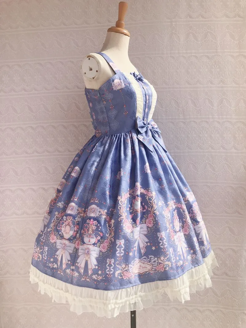 The Exquisite Printing ~ Sweet Lolita JSK Dress Ruffled Midi Party Dress for Women