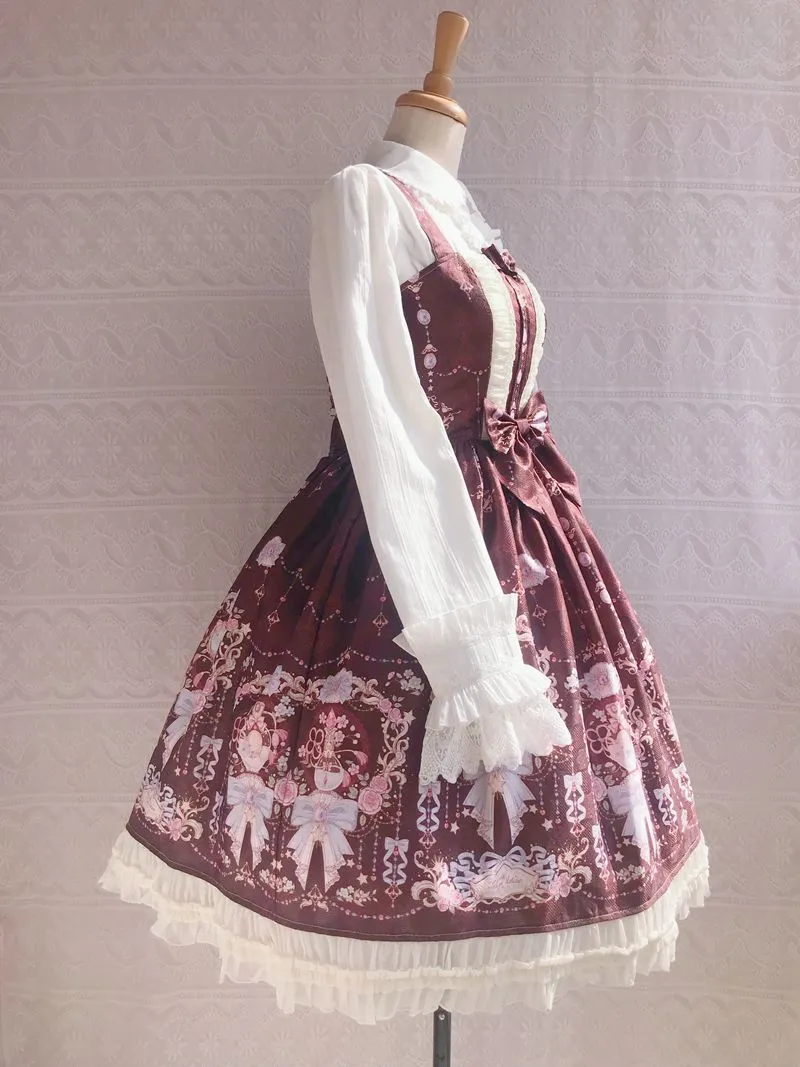 The Exquisite Printing ~ Sweet Lolita JSK Dress Ruffled Midi Party Dress for Women