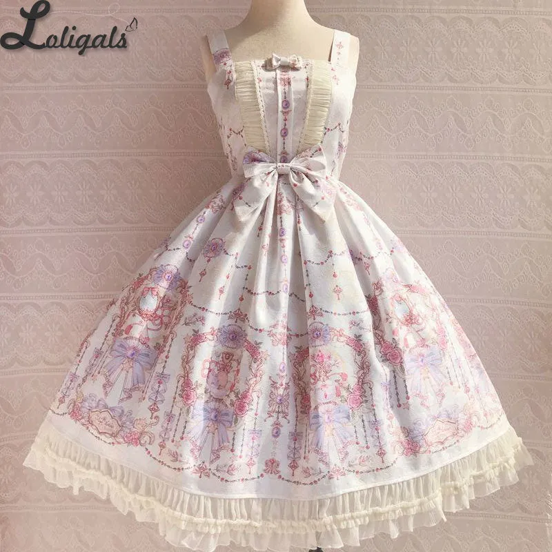 The Exquisite Printing ~ Sweet Lolita JSK Dress Ruffled Midi Party Dress for Women