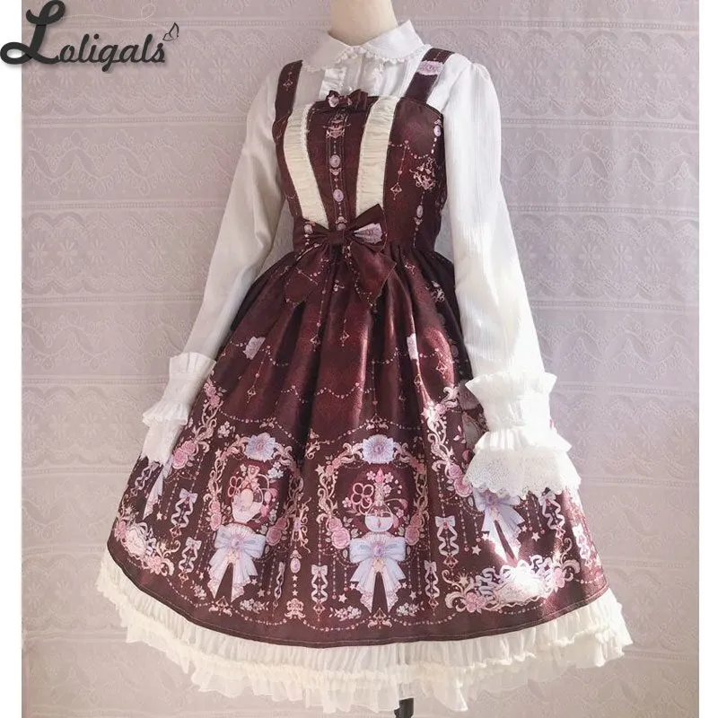 The Exquisite Printing ~ Sweet Lolita JSK Dress Ruffled Midi Party Dress for Women