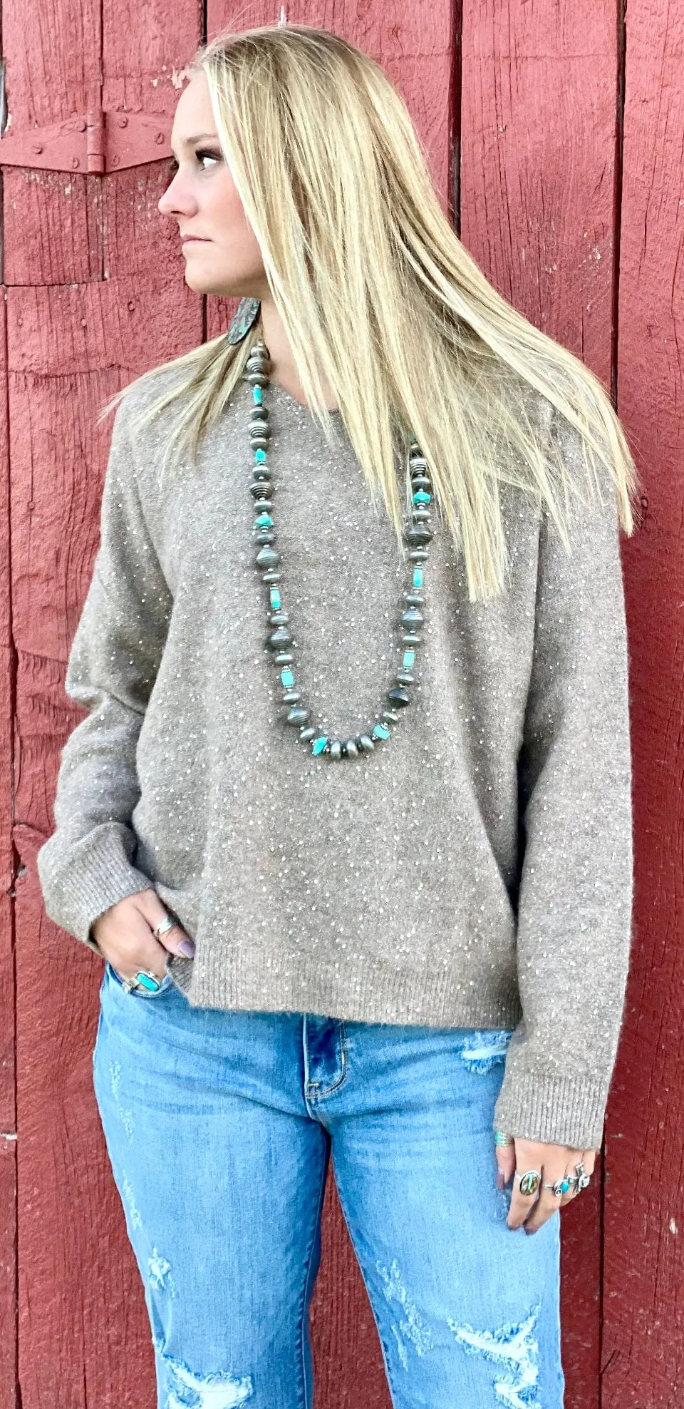 The Holiday Time Glitter V Neck Sweater