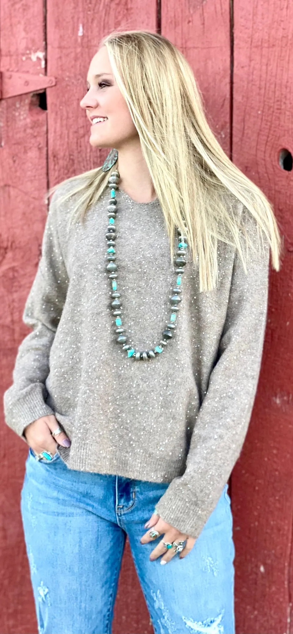 The Holiday Time Glitter V Neck Sweater